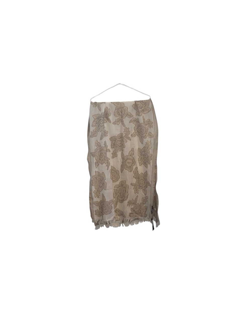 New Badgley Mischka Ivory Metallic Rose Floral Fringe Scarf Evening wear luxury